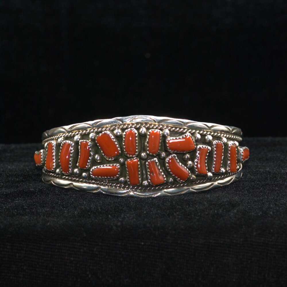 Anita Whitegoat Sterling Silver and Red Coral Cuff.